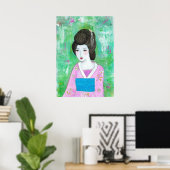 Geisha Meisje Mixed Media Abstracte Kunst Schilder Poster (Thuiskantoor)
