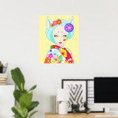 Geisha met bloemen Pop kunst Poster (Thuiskantoor)