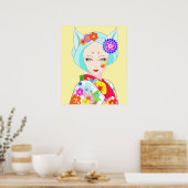 Geisha met bloemen Pop kunst Poster (Keuken)