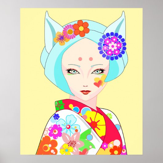 Geisha met bloemen Pop kunst Poster (Voorkant)