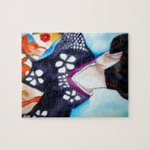 Geisha met donkerblauw kimono origineel kunstschil legpuzzel (Horizontaal)