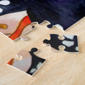 Geisha met donkerblauw kimono origineel kunstschil legpuzzel (Zijkant)