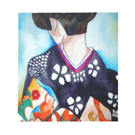 Geisha met donkerblauw kimono origineel kunstschil notitieblok (Voorkant)