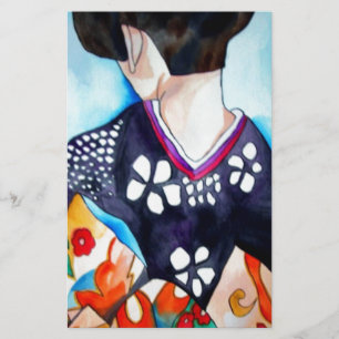 Geisha met donkerblauwe kimono originele kunst briefpapier