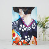 Geisha met donkerblauwe kimono originele kunst briefpapier (Staand voorkant)