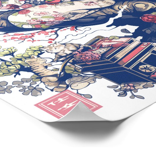 Geisha met draak en katten 37010 poster (Hoek)