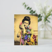  Geisha met een Cute Kitten Old Japan Briefkaart (Staand voorkant)