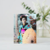 Geisha met een Wagasa Paper Parasol  Japan Briefkaart (Staand voorkant)
