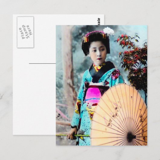 Geisha met een Wagasa Paper Parasol Japan Briefkaart (Voorkant / Achterkant)