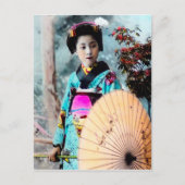 Geisha met een Wagasa Paper Parasol Japan Briefkaart (Voorkant)
