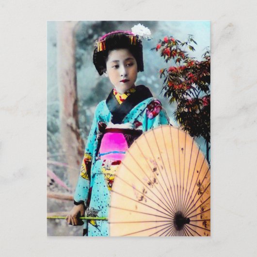 Geisha met een Wagasa Paper Parasol  Japan Briefkaart (Voorkant)