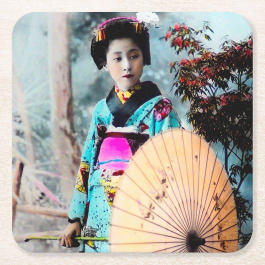 Geisha met een Wagasa Paper Parasol Japan Kartonnen Onderzetters (Voorkant)