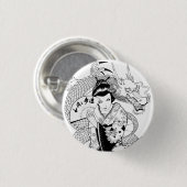 Geisha met Fan Dragon Ronde Button 3,2 Cm (Voorkant /achterkant)