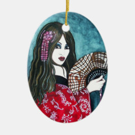 Geisha met Fan Keramisch Ornament