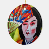 Geisha met Fan Keramisch Ornament (Links)