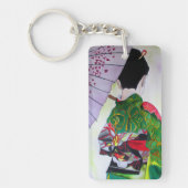 Geisha met groene kimono en paarse paraplu sleutelhanger (Voorkant)