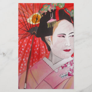 Geisha met het originele schilderij van Red Umbrel Briefpapier