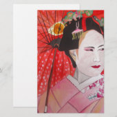 Geisha met het originele schilderij van Red Umbrel Briefpapier (Voorkant / Achterkant)