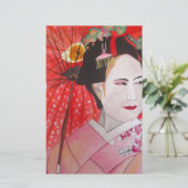 Geisha met het originele schilderij van Red Umbrel Briefpapier (Staand voorkant)