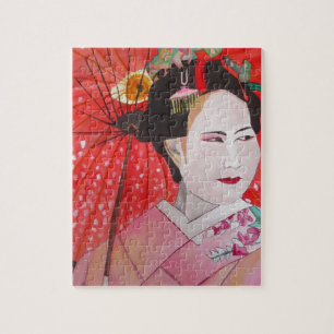 Geisha met het originele schilderij van Red Umbrel Legpuzzel