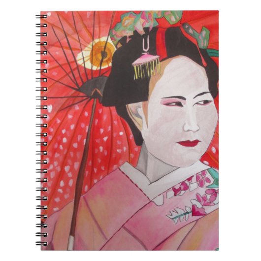 Geisha met het originele schilderij van Red Umbrel Notitieboek (Voorkant)