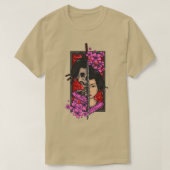 Geisha met katana en sakura cherry blossom samur t-shirt (Design voorkant)