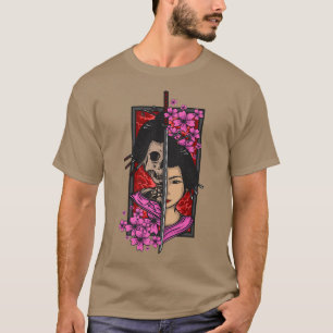 Geisha met katana en sakura cherry blossom samur t-shirt