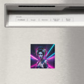 Geisha met Neon Background - Fridge Magnet Art (Insitu (Vaatwasser))
