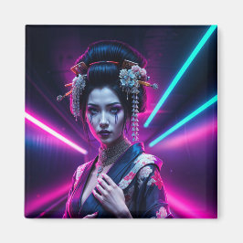 Geisha met Neon Background - Fridge Magnet Art