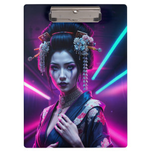 Geisha met Neon Background - Fridge Magnet Art Klembord