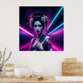 Geisha met Neon Background - Fridge Magnet Art Poster (Keuken)