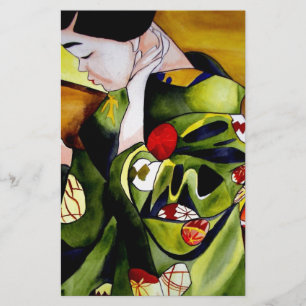 Geisha met olijfgroene kimono briefpapier