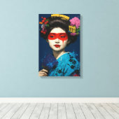 Geisha met rood masker en modern cultureel haarwer canvas afdruk (Insitu (Houten vloer))