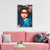 Geisha met rood masker en modern cultureel haarwer canvas afdruk (Insitu (Woonkamer))