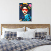 Geisha met rood masker en modern cultureel haarwer canvas afdruk (Insitu (Slaapkamer))