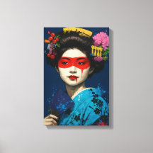Geisha met rood masker en modern cultureel haarwer