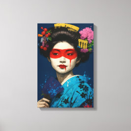 Geisha met rood masker en modern cultureel haarwer canvas afdruk