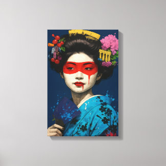 Geisha met rood masker en modern cultureel haarwer canvas afdruk