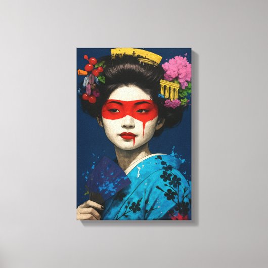 Geisha met rood masker en modern cultureel haarwer canvas afdruk (Voorkant)