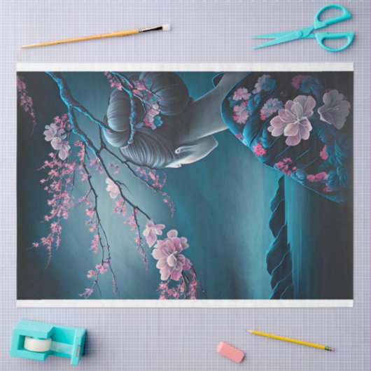 Geisha Oosters Vrouw, Chinoiserie, Kersenbloesem Tissuepapier (Craft)