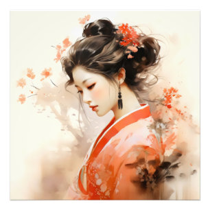 Geisha Oranje inkt Foto Afdruk