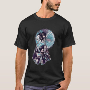 Geisha Parasol Mooie Tattoo Samurai Handgetekend T-shirt