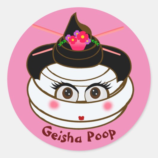 Geisha Poop Emoji Ronde Sticker (Voorkant)