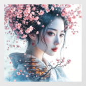  Geisha portrait, cherry blossoms, Japanese art, Raamsticker (Vel)