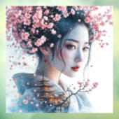  Geisha portrait, cherry blossoms, Japanese art, Raamsticker (Vel 3)