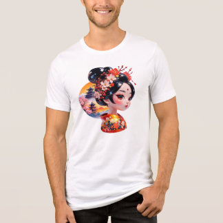Geisha Portret Unieke Artistieke Bloemenschilderin Tri-Blend Shirt