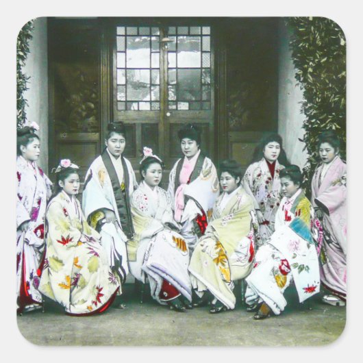 Geisha Posing door Brothel  Glass Slide Vierkante Sticker (Voorkant)