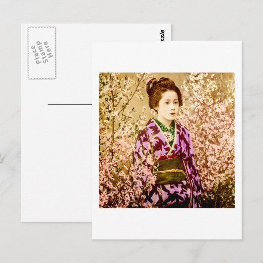  Geisha Posing in Cherry Blossom Briefkaart (Voorkant / Achterkant)