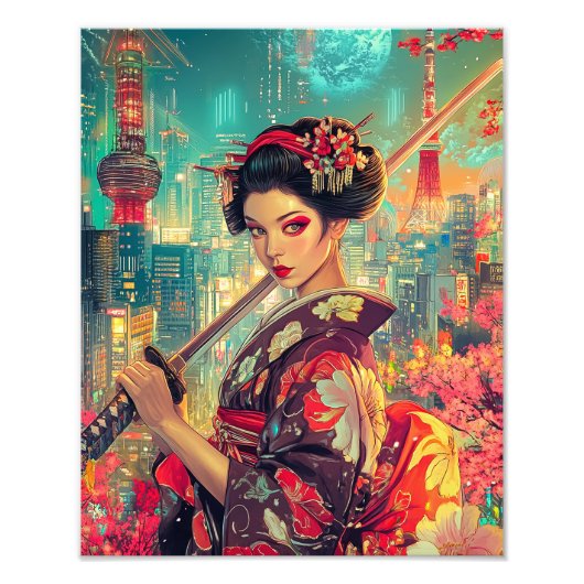 Geisha Poster, levendige Geisha Art Print Foto Afdruk (Voorkant)