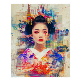 Geisha Poster Ukiyo e, Waterverf Geisha